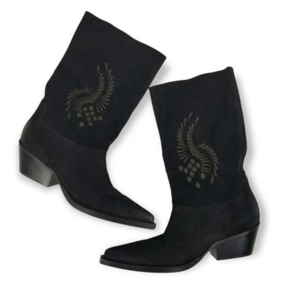 Free People Size Size 38 Moon & Back Black Slouchy Western Boots Suede Leather